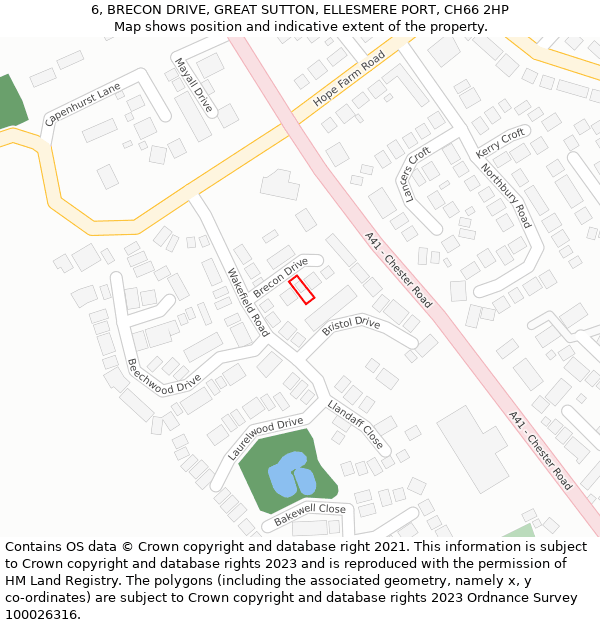 6, BRECON DRIVE, GREAT SUTTON, ELLESMERE PORT, CH66 2HP: Location map and indicative extent of plot