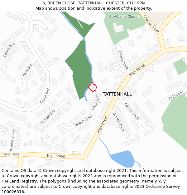 6, BREEN CLOSE, TATTENHALL, CHESTER, CH3 9PN: Location map and indicative extent of plot