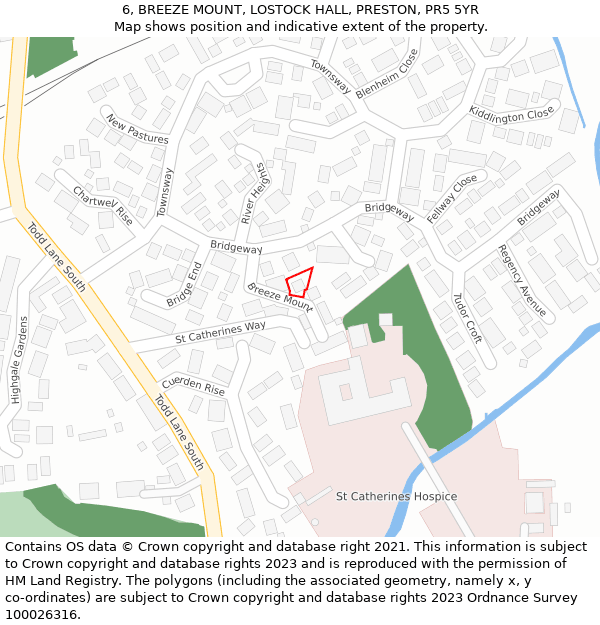 6, BREEZE MOUNT, LOSTOCK HALL, PRESTON, PR5 5YR: Location map and indicative extent of plot