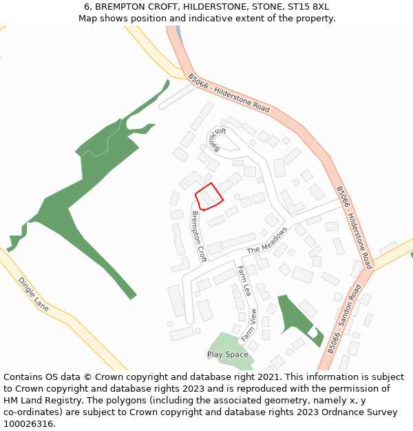 6, BREMPTON CROFT, HILDERSTONE, STONE, ST15 8XL: Location map and indicative extent of plot