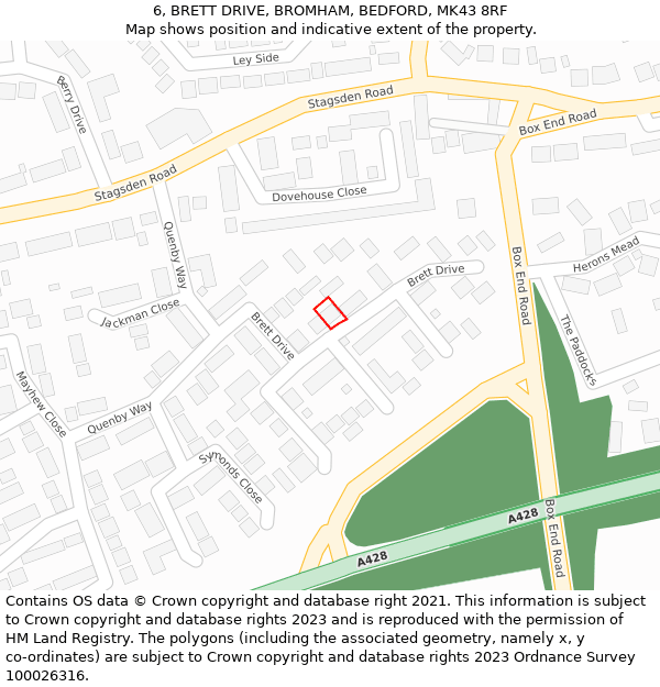 6, BRETT DRIVE, BROMHAM, BEDFORD, MK43 8RF: Location map and indicative extent of plot