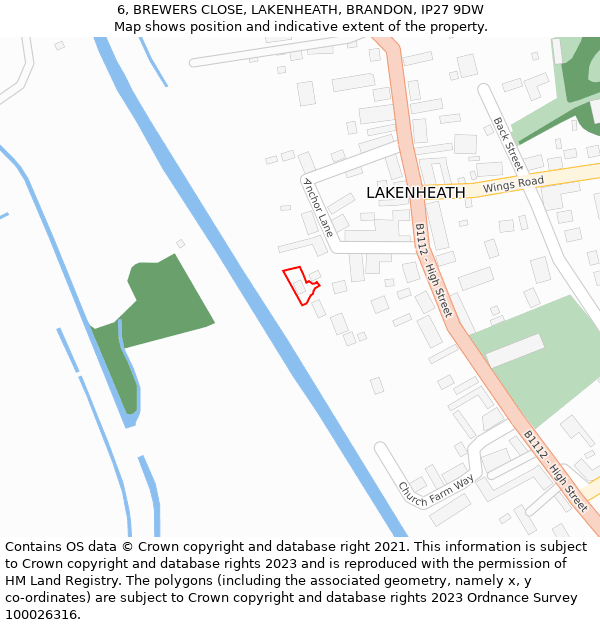 6, BREWERS CLOSE, LAKENHEATH, BRANDON, IP27 9DW: Location map and indicative extent of plot