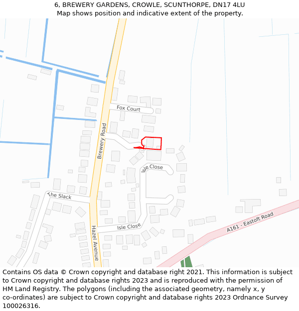 6, BREWERY GARDENS, CROWLE, SCUNTHORPE, DN17 4LU: Location map and indicative extent of plot