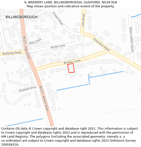 6, BREWERY LANE, BILLINGBOROUGH, SLEAFORD, NG34 0LN: Location map and indicative extent of plot