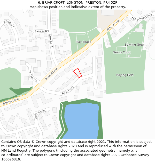 6, BRIAR CROFT, LONGTON, PRESTON, PR4 5ZF: Location map and indicative extent of plot