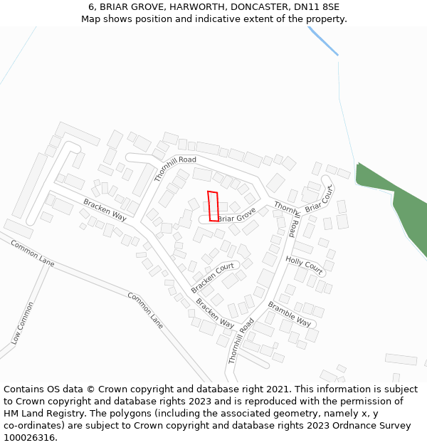 6, BRIAR GROVE, HARWORTH, DONCASTER, DN11 8SE: Location map and indicative extent of plot