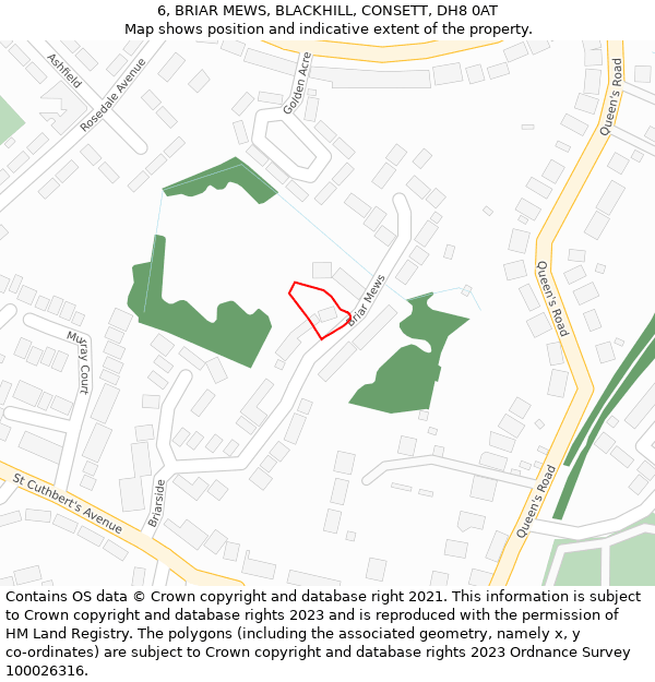 6, BRIAR MEWS, BLACKHILL, CONSETT, DH8 0AT: Location map and indicative extent of plot