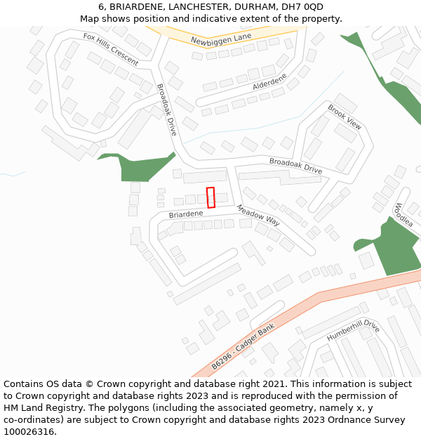 6, BRIARDENE, LANCHESTER, DURHAM, DH7 0QD: Location map and indicative extent of plot