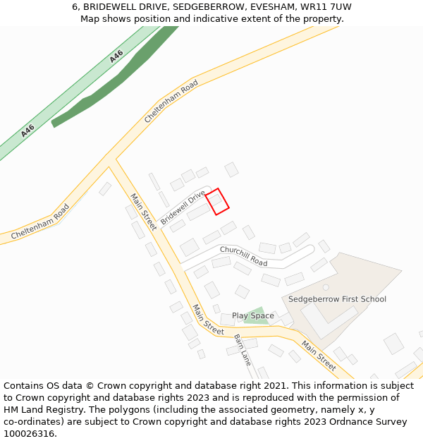 6, BRIDEWELL DRIVE, SEDGEBERROW, EVESHAM, WR11 7UW: Location map and indicative extent of plot