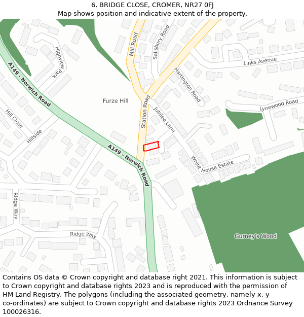 6, BRIDGE CLOSE, CROMER, NR27 0FJ: Location map and indicative extent of plot