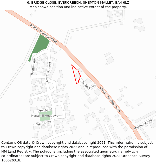 6, BRIDGE CLOSE, EVERCREECH, SHEPTON MALLET, BA4 6LZ: Location map and indicative extent of plot