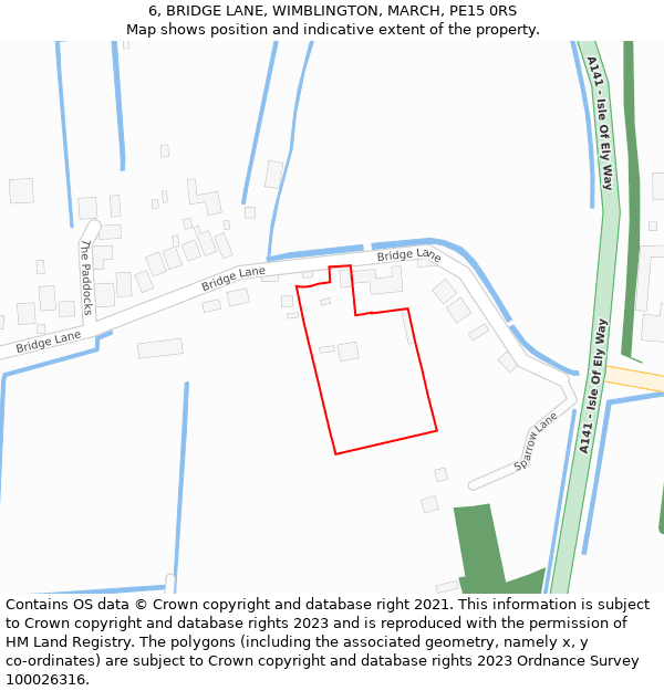 6, BRIDGE LANE, WIMBLINGTON, MARCH, PE15 0RS: Location map and indicative extent of plot