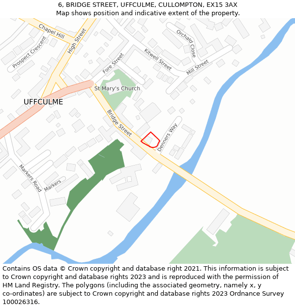 6, BRIDGE STREET, UFFCULME, CULLOMPTON, EX15 3AX: Location map and indicative extent of plot