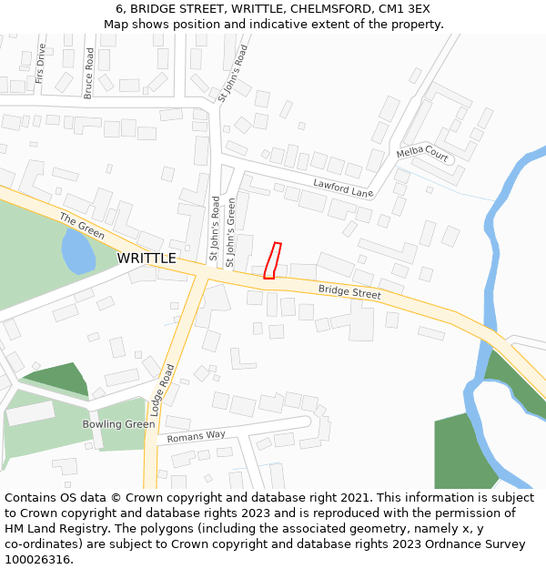 6, BRIDGE STREET, WRITTLE, CHELMSFORD, CM1 3EX: Location map and indicative extent of plot