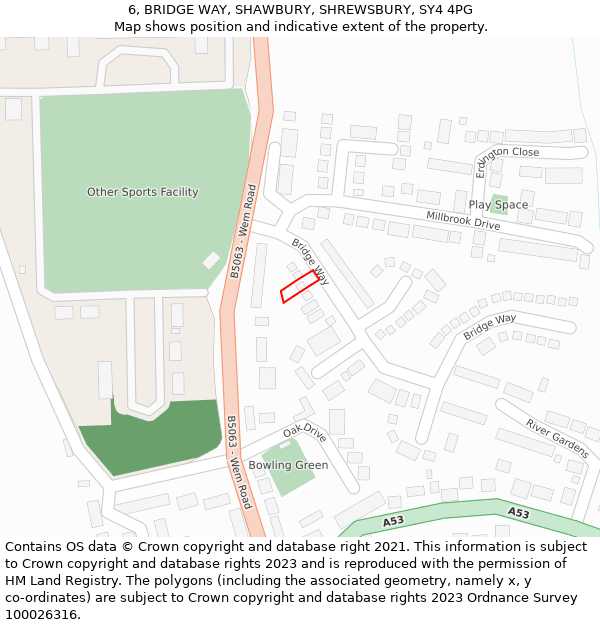 6, BRIDGE WAY, SHAWBURY, SHREWSBURY, SY4 4PG: Location map and indicative extent of plot