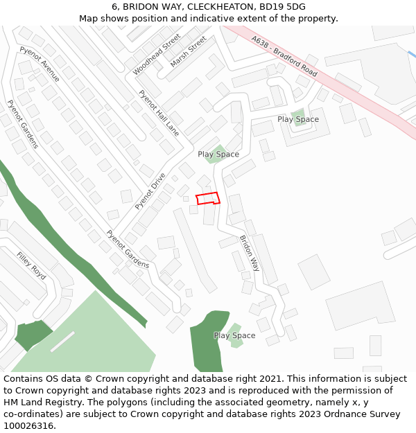 6, BRIDON WAY, CLECKHEATON, BD19 5DG: Location map and indicative extent of plot