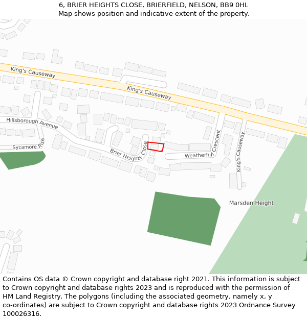6, BRIER HEIGHTS CLOSE, BRIERFIELD, NELSON, BB9 0HL: Location map and indicative extent of plot