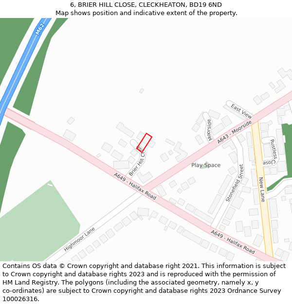 6, BRIER HILL CLOSE, CLECKHEATON, BD19 6ND: Location map and indicative extent of plot