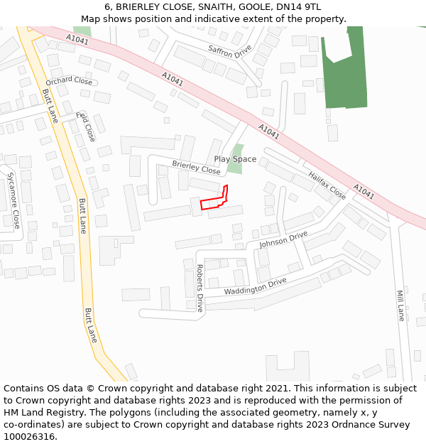 6, BRIERLEY CLOSE, SNAITH, GOOLE, DN14 9TL: Location map and indicative extent of plot