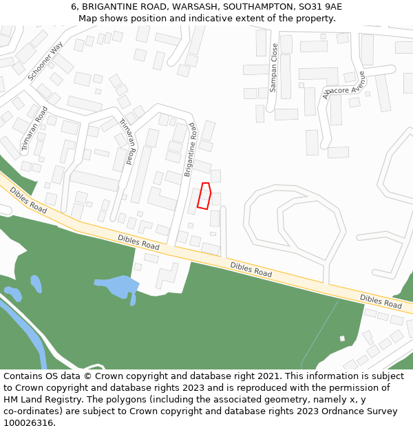 6, BRIGANTINE ROAD, WARSASH, SOUTHAMPTON, SO31 9AE: Location map and indicative extent of plot