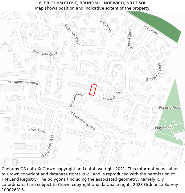 6, BRIGHAM CLOSE, BRUNDALL, NORWICH, NR13 5QL: Location map and indicative extent of plot