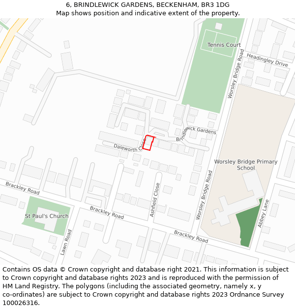 6, BRINDLEWICK GARDENS, BECKENHAM, BR3 1DG: Location map and indicative extent of plot