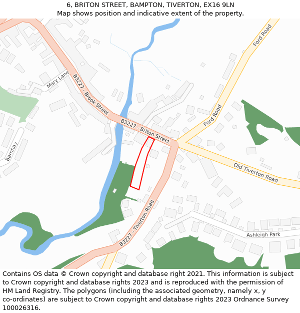 6, BRITON STREET, BAMPTON, TIVERTON, EX16 9LN: Location map and indicative extent of plot