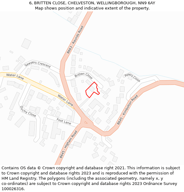 6, BRITTEN CLOSE, CHELVESTON, WELLINGBOROUGH, NN9 6AY: Location map and indicative extent of plot