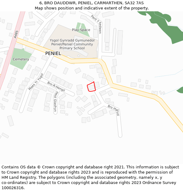 6, BRO DAUDDWR, PENIEL, CARMARTHEN, SA32 7AS: Location map and indicative extent of plot