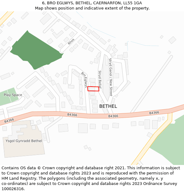 6, BRO EGLWYS, BETHEL, CAERNARFON, LL55 1GA: Location map and indicative extent of plot