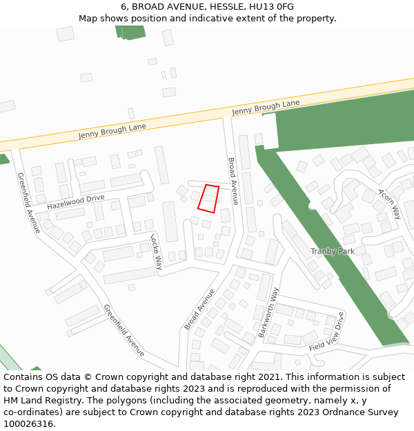 6, BROAD AVENUE, HESSLE, HU13 0FG: Location map and indicative extent of plot