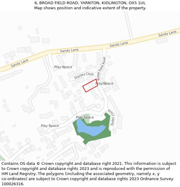 6, BROAD FIELD ROAD, YARNTON, KIDLINGTON, OX5 1UL: Location map and indicative extent of plot