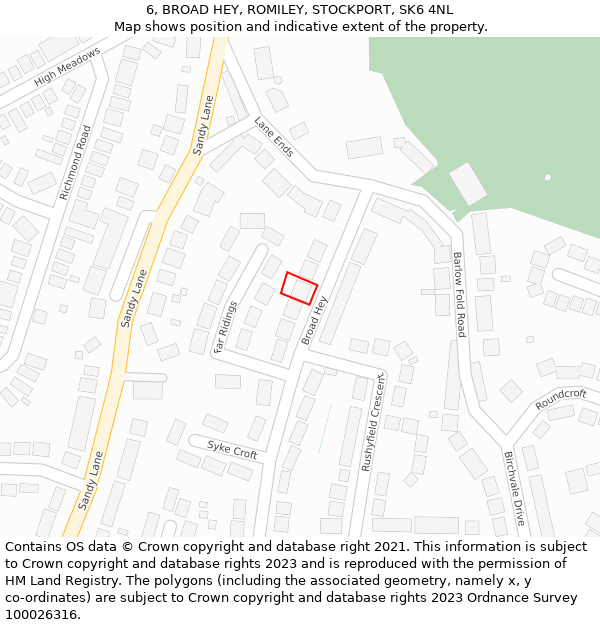 6, BROAD HEY, ROMILEY, STOCKPORT, SK6 4NL: Location map and indicative extent of plot