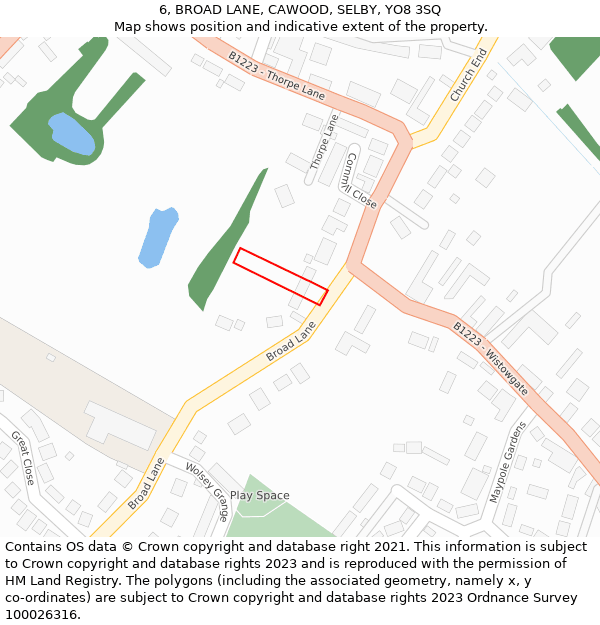 6, BROAD LANE, CAWOOD, SELBY, YO8 3SQ: Location map and indicative extent of plot