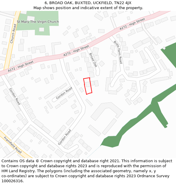 6, BROAD OAK, BUXTED, UCKFIELD, TN22 4JX: Location map and indicative extent of plot