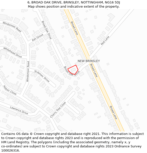 6, BROAD OAK DRIVE, BRINSLEY, NOTTINGHAM, NG16 5DJ: Location map and indicative extent of plot