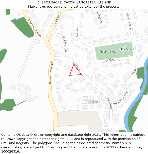 6, BROADACRE, CATON, LANCASTER, LA2 9NF: Location map and indicative extent of plot