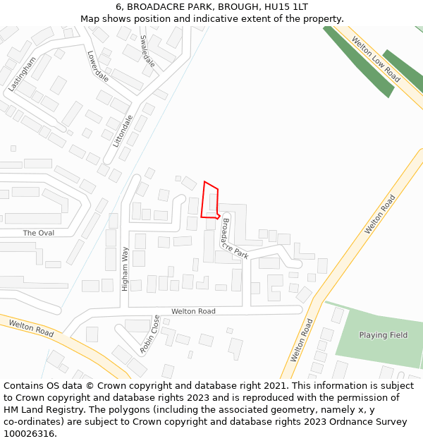 6, BROADACRE PARK, BROUGH, HU15 1LT: Location map and indicative extent of plot