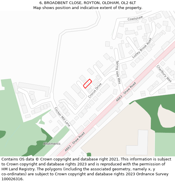 6, BROADBENT CLOSE, ROYTON, OLDHAM, OL2 6LT: Location map and indicative extent of plot