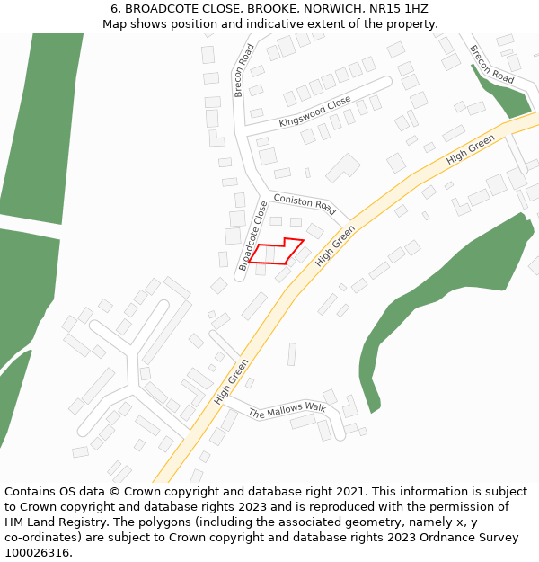 6, BROADCOTE CLOSE, BROOKE, NORWICH, NR15 1HZ: Location map and indicative extent of plot