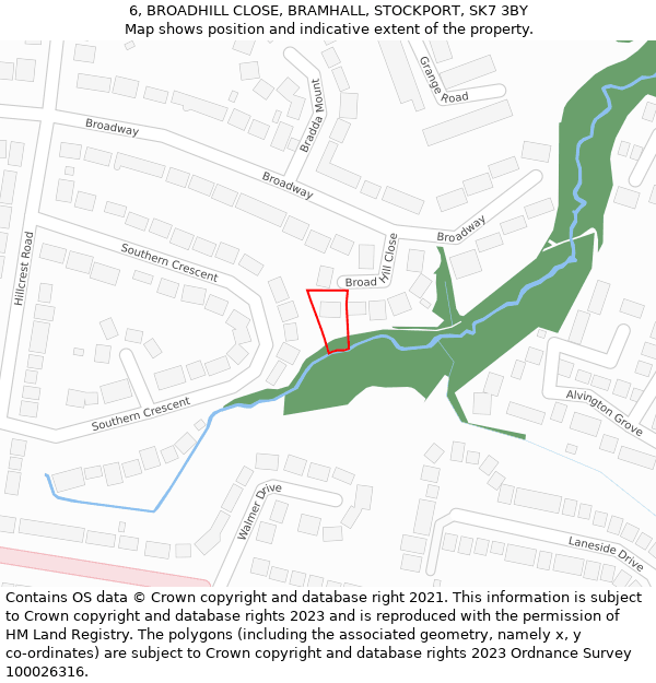 6, BROADHILL CLOSE, BRAMHALL, STOCKPORT, SK7 3BY: Location map and indicative extent of plot