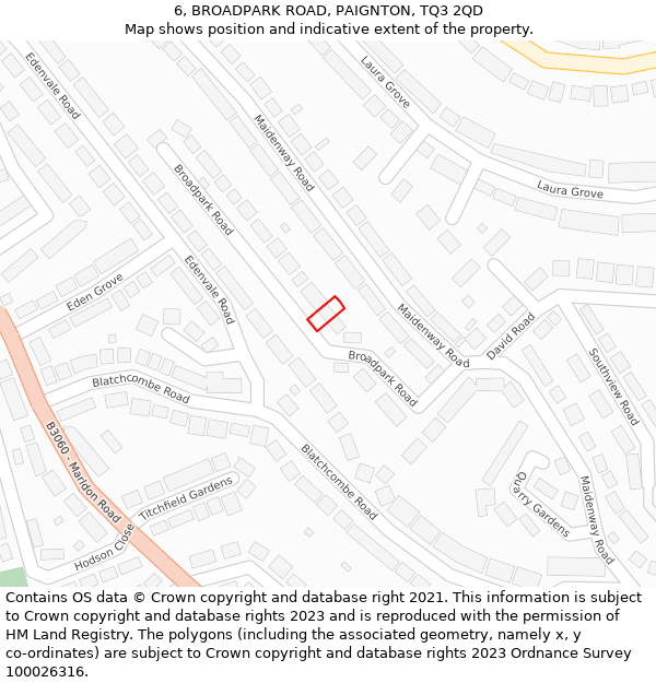 6, BROADPARK ROAD, PAIGNTON, TQ3 2QD: Location map and indicative extent of plot