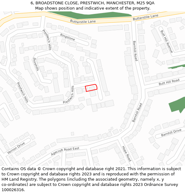 6, BROADSTONE CLOSE, PRESTWICH, MANCHESTER, M25 9QA: Location map and indicative extent of plot