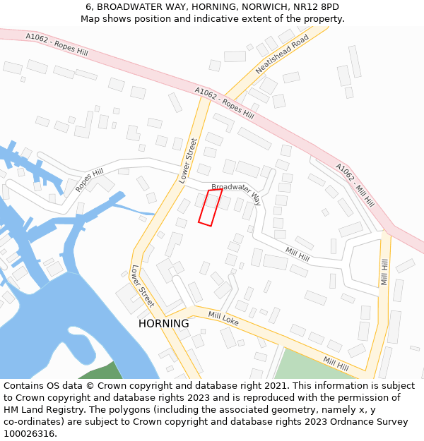 6, BROADWATER WAY, HORNING, NORWICH, NR12 8PD: Location map and indicative extent of plot