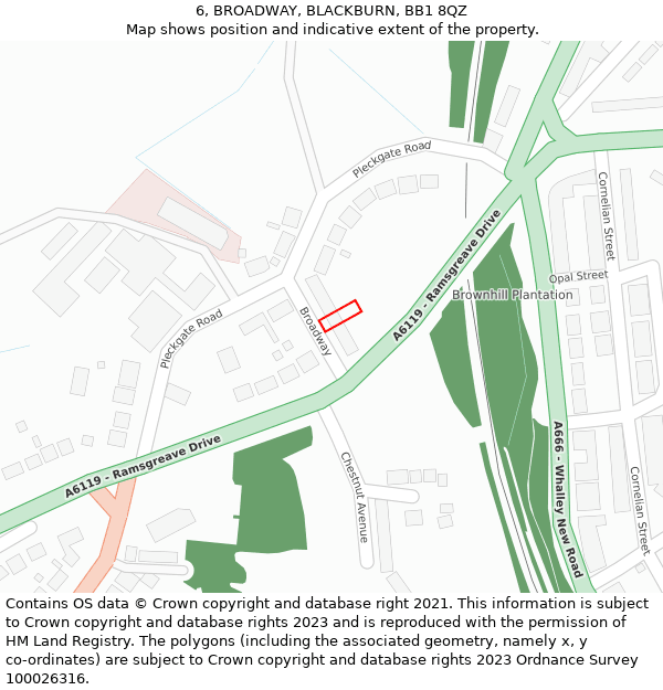 6, BROADWAY, BLACKBURN, BB1 8QZ: Location map and indicative extent of plot