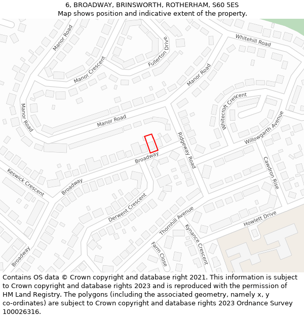 6, BROADWAY, BRINSWORTH, ROTHERHAM, S60 5ES: Location map and indicative extent of plot