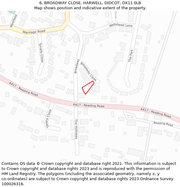 6, BROADWAY CLOSE, HARWELL, DIDCOT, OX11 0LB: Location map and indicative extent of plot