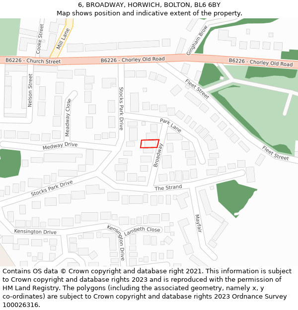 6, BROADWAY, HORWICH, BOLTON, BL6 6BY: Location map and indicative extent of plot