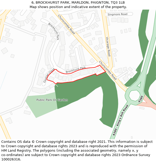 6, BROCKHURST PARK, MARLDON, PAIGNTON, TQ3 1LB: Location map and indicative extent of plot