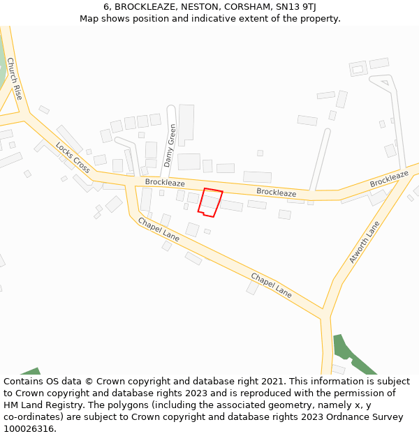 6, BROCKLEAZE, NESTON, CORSHAM, SN13 9TJ: Location map and indicative extent of plot